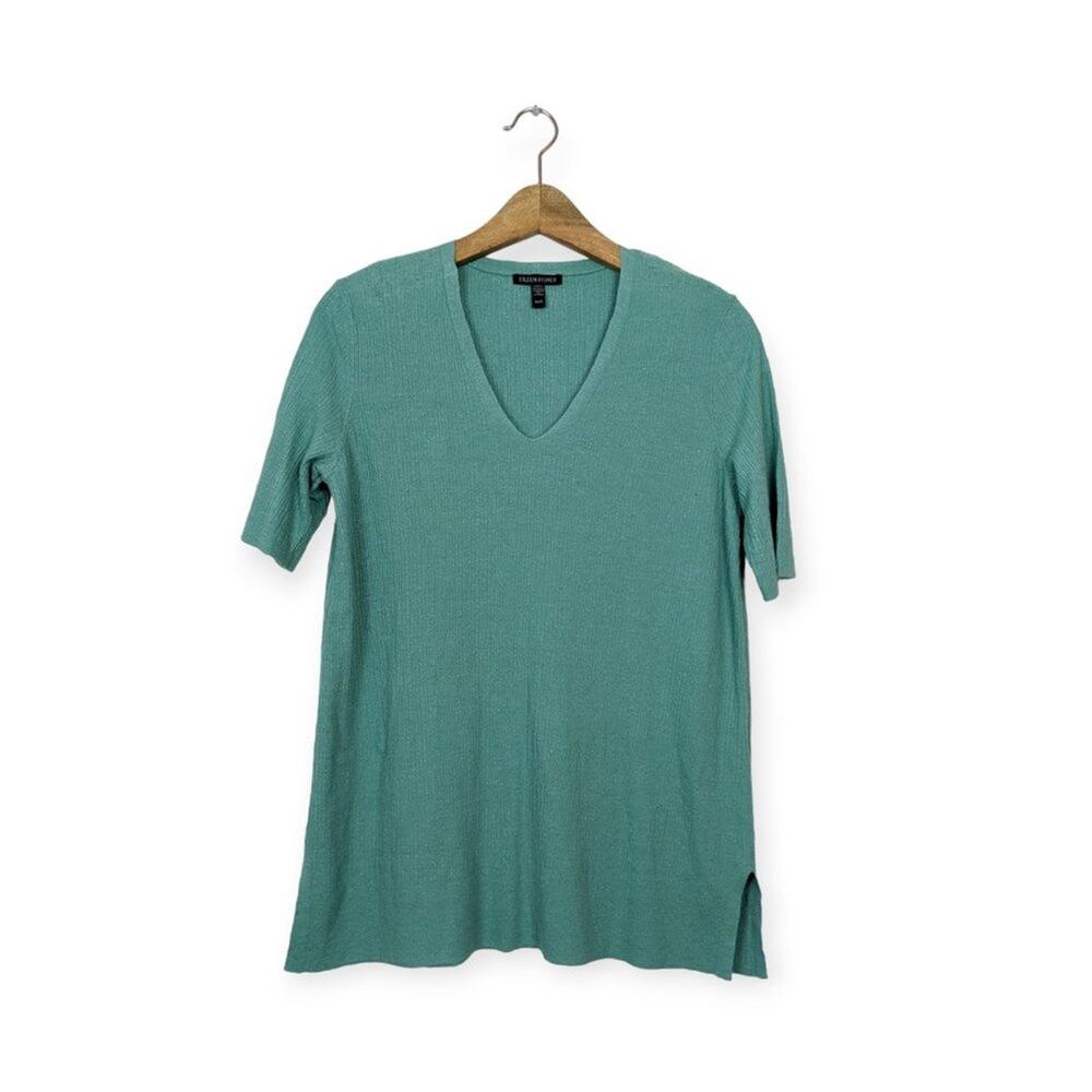 Eileen Fisher Sea Green Organic Linen Crepe Stretch Tunic Top